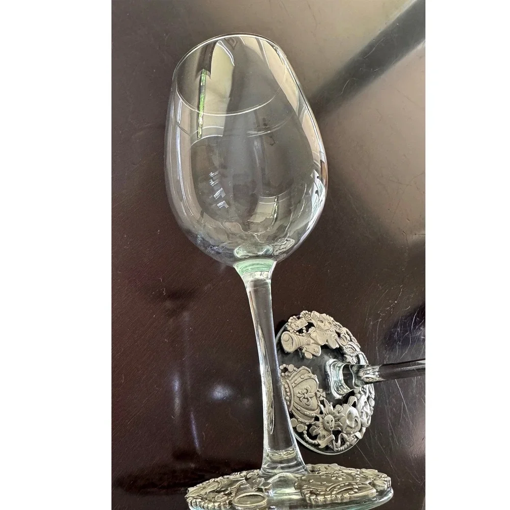 1990's Lindsay Claire Set of 2 Silver Pewter Base Wine Glasses Theater